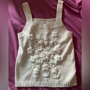 floral cream knit tank top